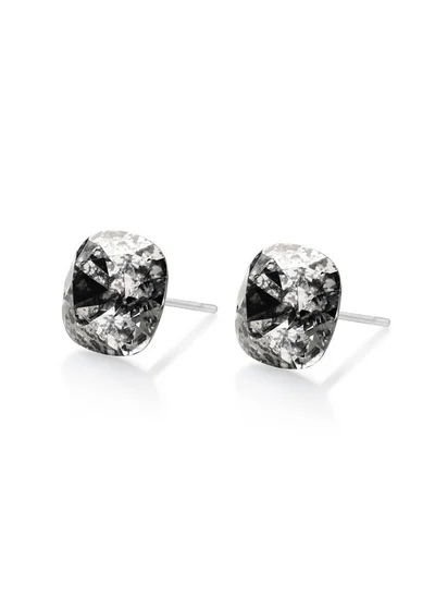 Seona Seona Sophia 10mm Cushion Cut Crystal Earrings – Hypoallergenic Stud Earrings for Women, Tarnish‑Free Stainless Steel Jewelry for Sensitive Ears - Silver Patina